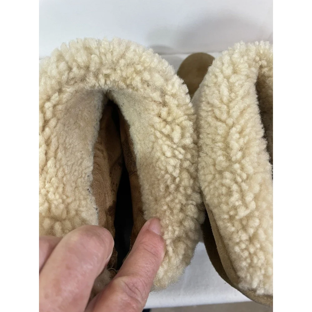 UGG Dandylion Booties Sz 8.5 Suede Sheepskin Foldover Shearling Heeled Chestnut
